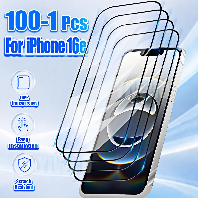 1-100Pcs Full Cover Tempered Glass for IPhone 16e 6.1" A3212 A3409 A3410 A3408 IPhone17,5 Screen Protectors Protective Case Film