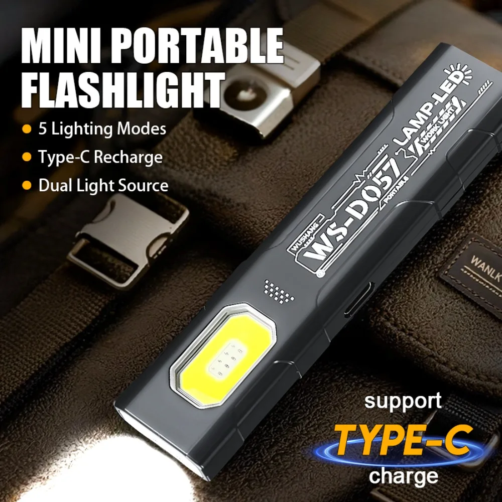 LED Keychain Flashlight USB Rechargeable EDC Flashlight with COB Mini Torch Light Pocket Lantern Flood Work Light with Magnet