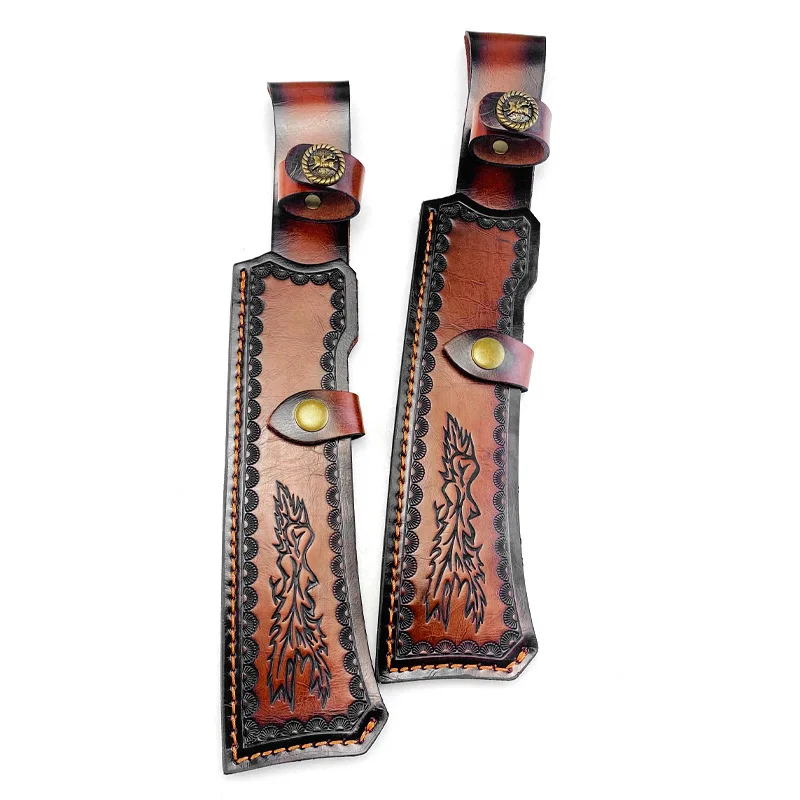 Genuine Cowhide Fixed Blade Knife Sheath - Universal Full-Grain Leather Case for Hunting Knife Embossed Design