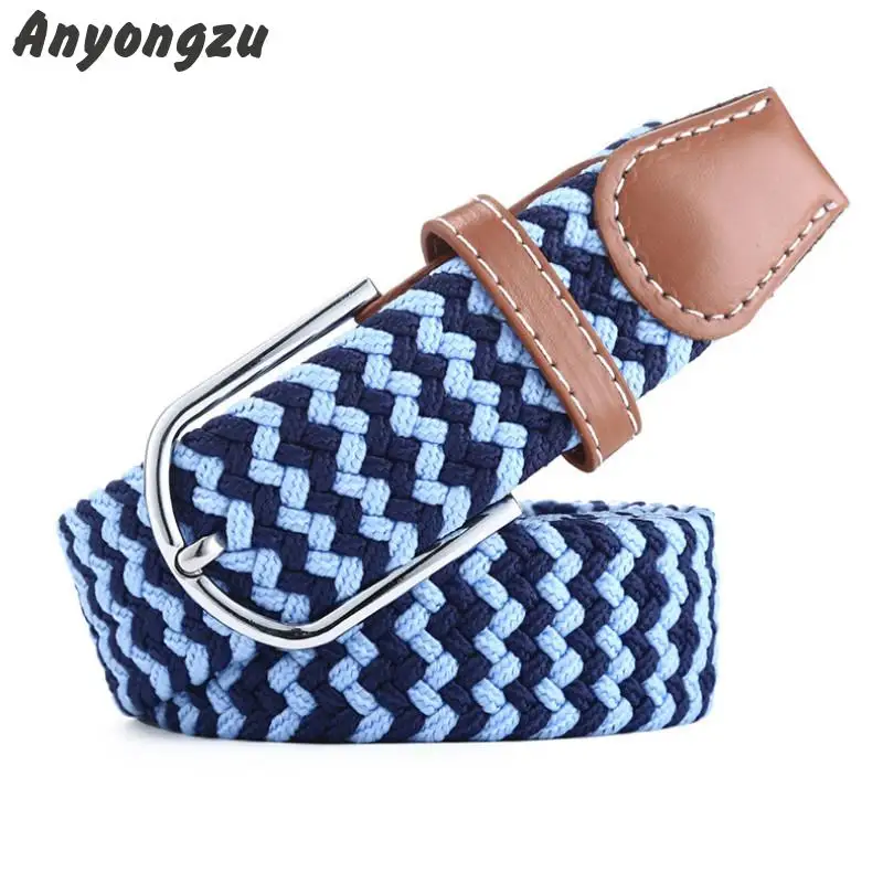 

Exquisite Workmanship Needle Buckle Elastic Men Women Waistband Stitching Color Canvas Knitted Breathable Belt