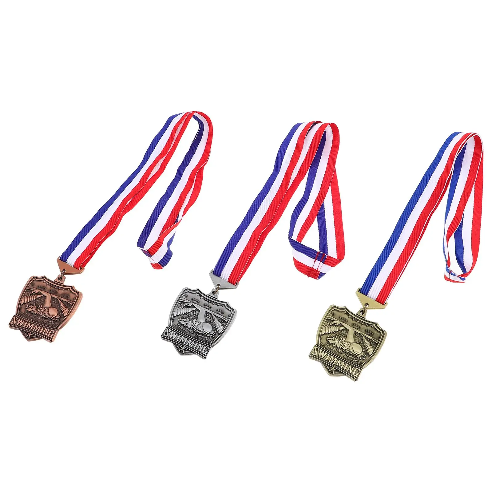 3 Pcs Swimming Competition Medals Zinc Alloy Plating Honor Awards Sports Tournament Achievement Commemorative
