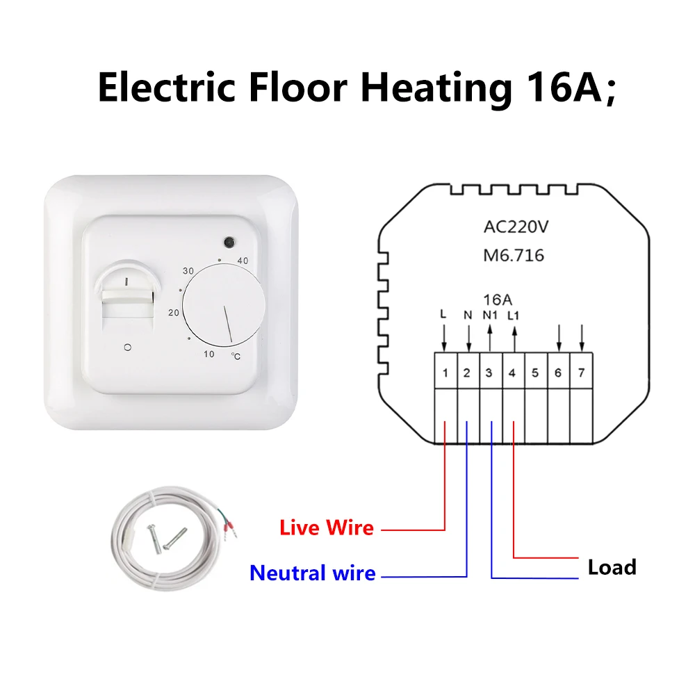 MAXKOSKO RTC70 Mechanical Room Thermostat Electric Floor Heating Thermostat Infrared Heater with External NTC Sensor Probe 16A