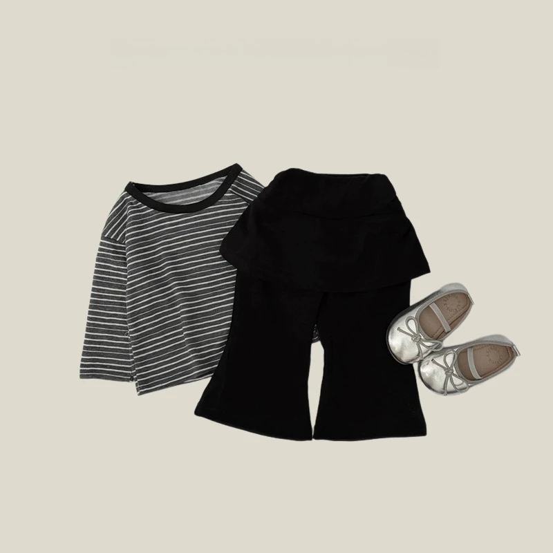 Girls' Spring and Autumn Retro Stripe Bottom Shirt Korean Stripe Round Neck Soft Sticky Skin Friendly Loose Long Sleeve Top
