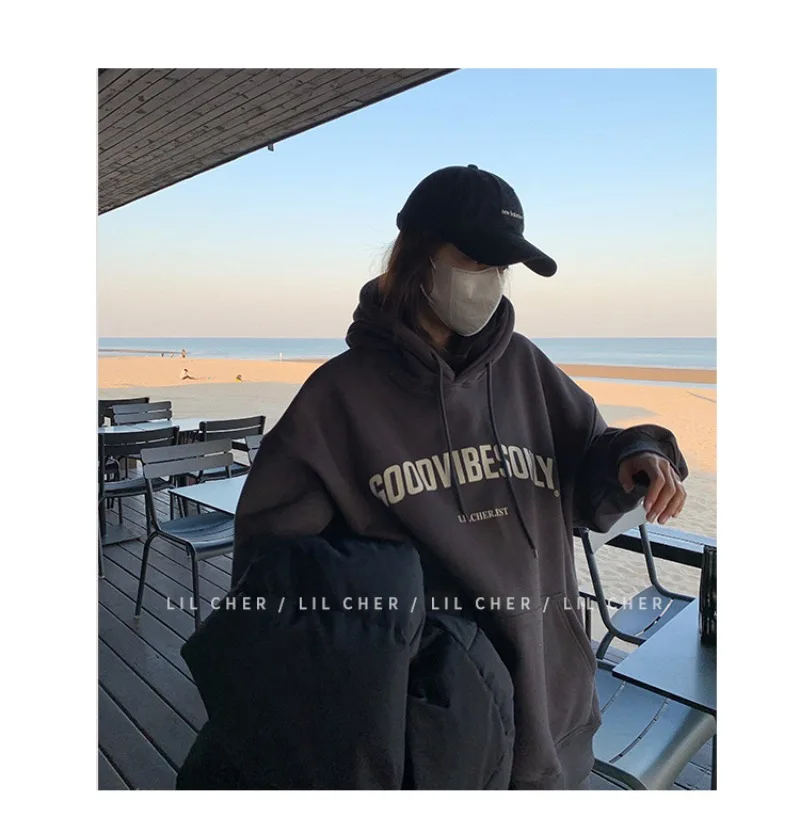Herbst Winter 2026 Koreanische Mode Lockerer Pullover Damen Langarm Kapuzenpullover mit Schriftzug-Druck Lässige Sweatshirts – Detail 12