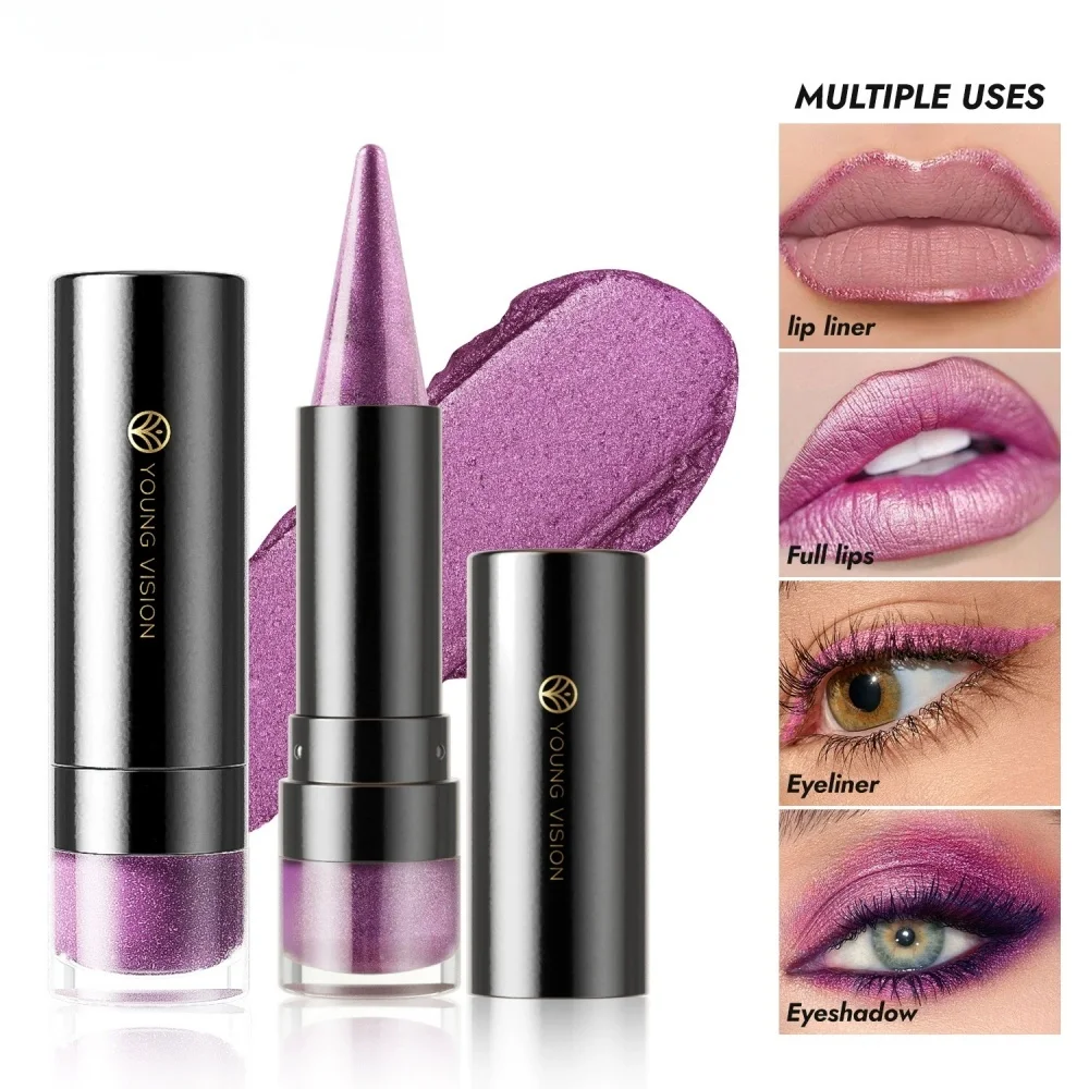 Sharp pointed fine glitter lip line Six Shade Matte Pearl Shimmer Dual Effect lipstick waterproof non transferable lipstick