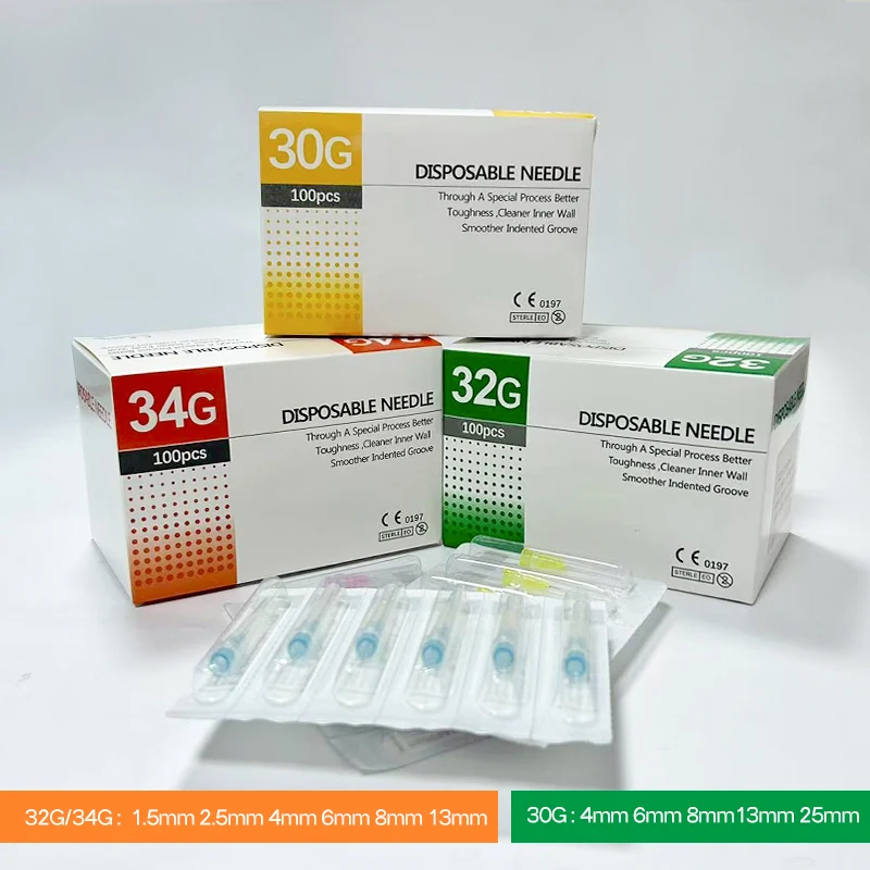 100pcs 32G 34G 1.5MM 2.5MM 4MM 6MM 8MM 13MM Disposable Painless Small 30G 4MM 6MM 8MM 13MM Needle Hand Tool
