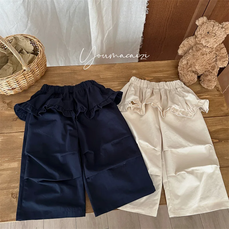 2025 Autumn New Children's Fungus Skirt Straight Pants Girls Korean Elastic Waist Tooling Trousers Kids Clothes Pants Casual