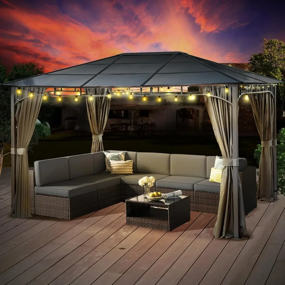 10x13 Hard Top Polycarbonate Patio Gazebo, UV Protection Canopy, Extra Shade, Heavy Duty Steel Frame with Aluminum Roof