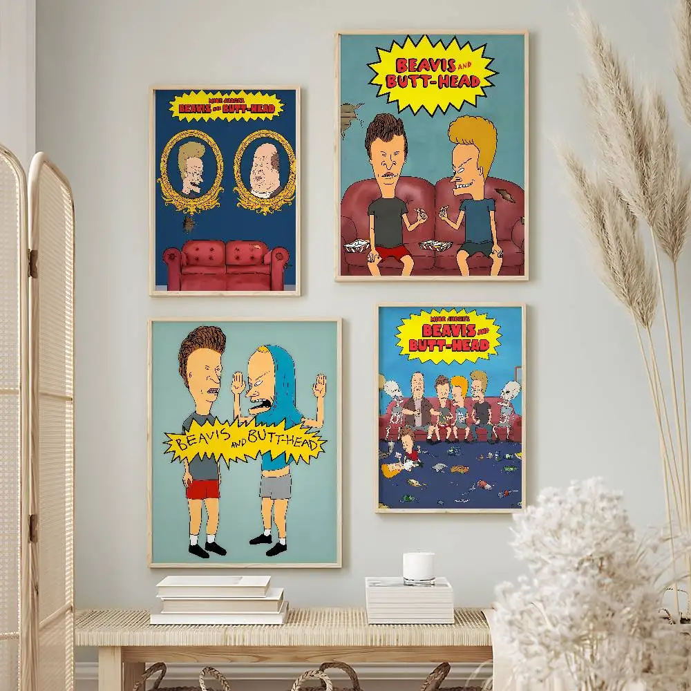 Funny Cartoon Beavis and Butt-Head Posters Premium Self-Adhesive No Residue Wall Sticker for Home Office Bar Decor
