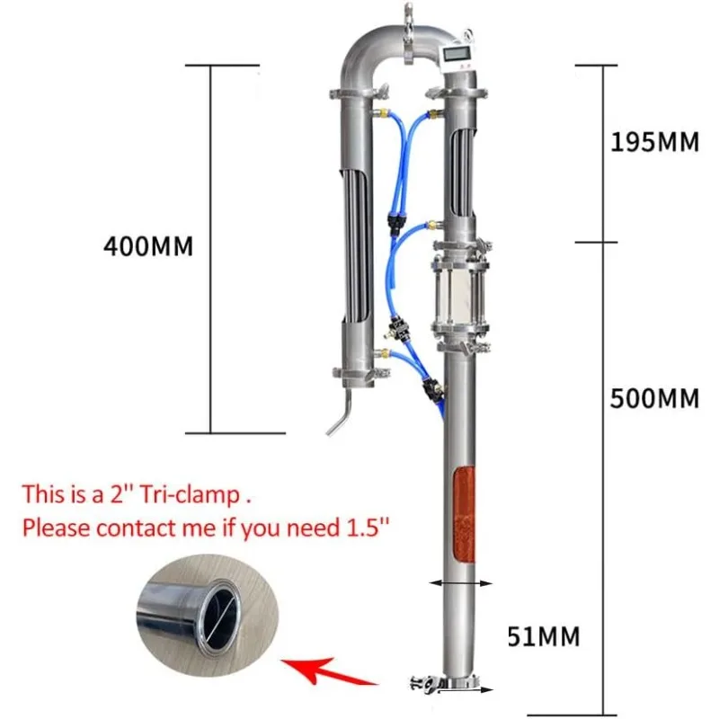 New Tubular distillation tower with sight glass copper mesh 1.5'' 2'' domestic brewing equipment moonshine distiller (2'')