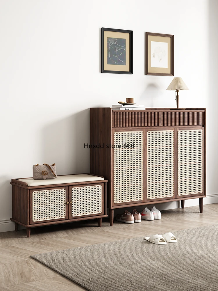 

Retro rattan solid wood home door locker