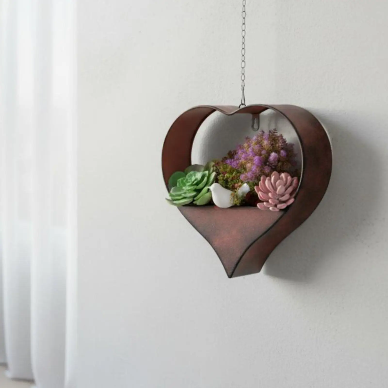 Heart Shaped Metal Planter Rustic Hanging Cactus Holder for Patio, Gardeners