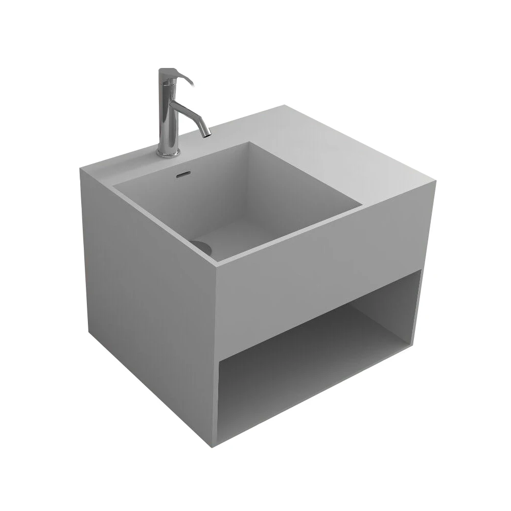 Bathroom Rectangular Wall Hung Vessel Sink Matt Solid Surface Stone Wash Basin Opening Cabin RS38424A