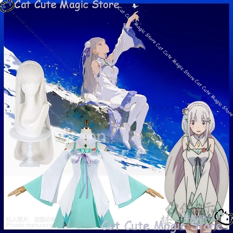 Anime Re:Zero Cosplay Emilia Aqua vestido de Color agua vestidos de verano Kawaii encantador uniforme de chica Jirai Kei traje de cómic Con personalizado