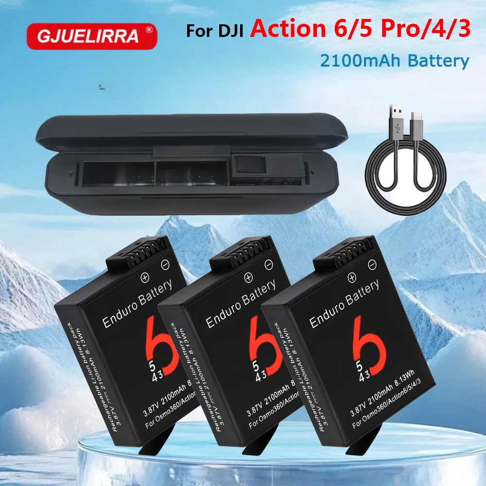 For DJI Osmo Action 6 Action 5 Pro Action 4/3 Battery 2100mAh And 3 Slots Charger For DJI Osmo Action 5 Pro Osmo 360 Accessories