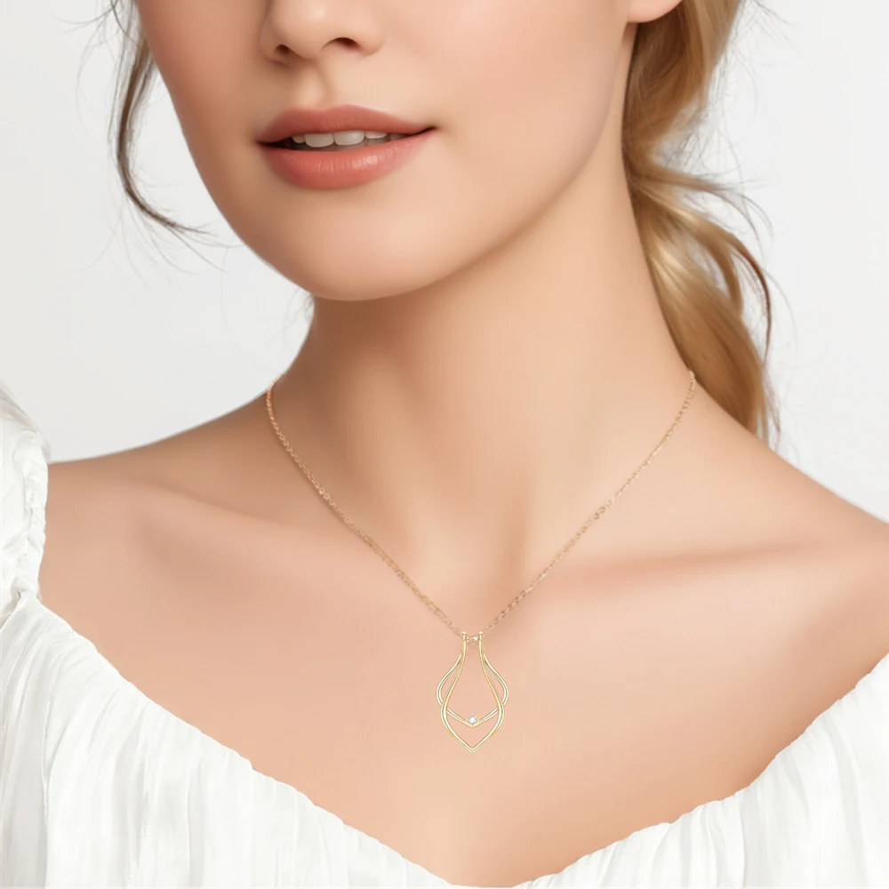Stainless Steel Waterdrop Ring Holder Necklace For Women Men Cubic Zirconia Ring Keeper Necklaces Jewelry For Wife Girlfriend