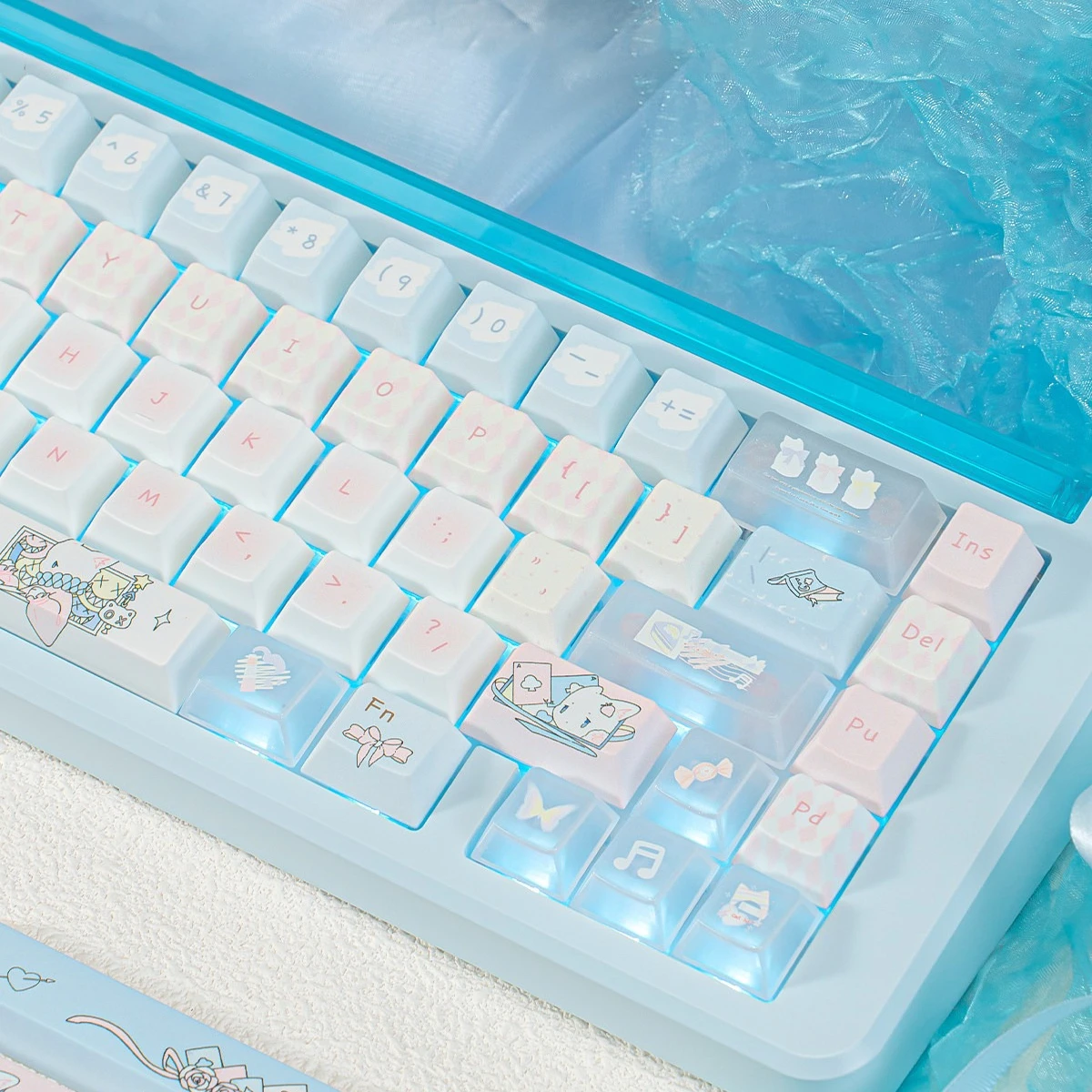 Blue Pink Keycaps Cherry MOA Profile PBT Sublimation Transparent PC Keycap for Alice ISO Layout MX Switch Mechanical Keyboard