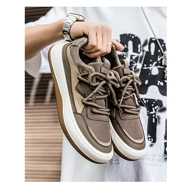 Men's Platform Sneakers  Autumn New Breathable Mesh Non Slip Soft Sole Running Shoes Fashion Vintage Cross Tied Casual Flats