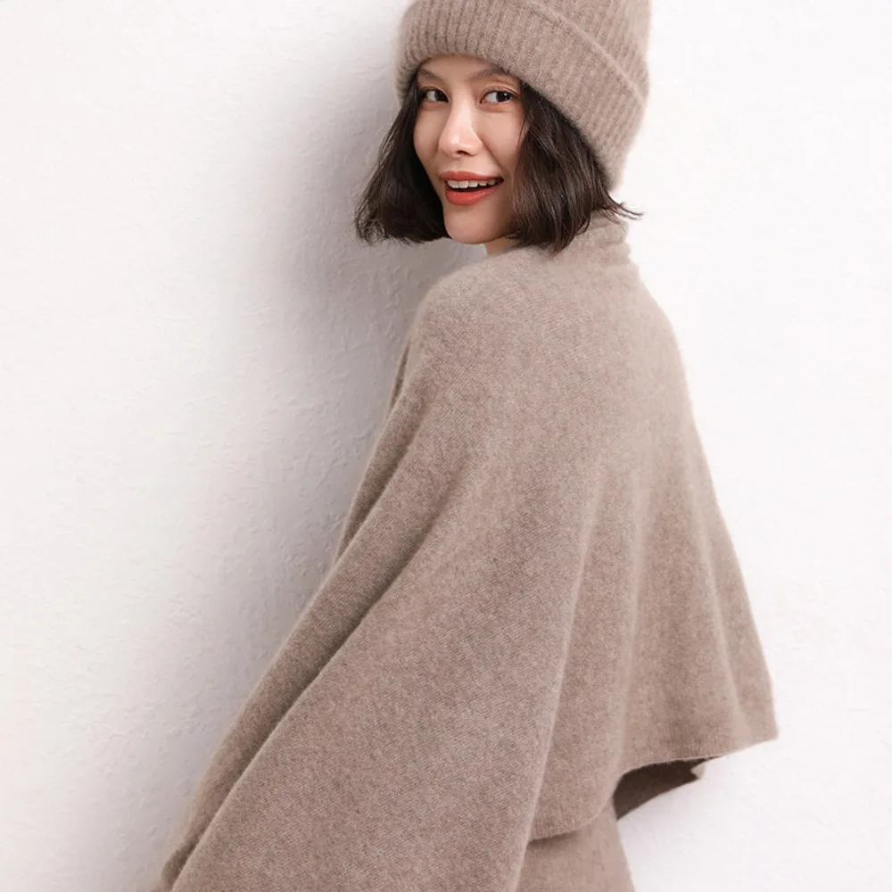

Casual Knitted Cashmere Shawl Batwing Sleeve Soft Pashmina Scarves Winter Warm Dual Use Wool Cape