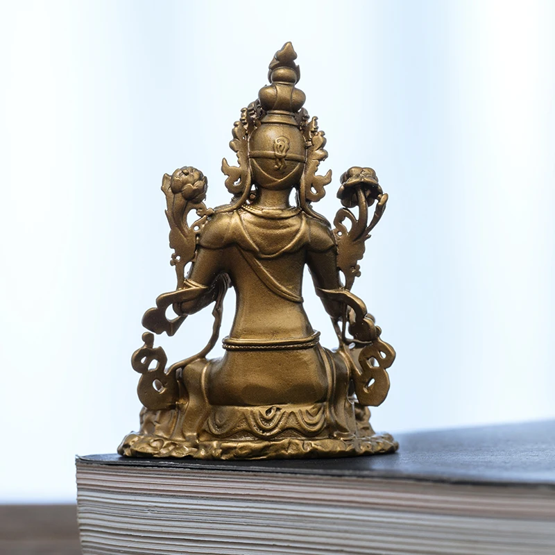 Small Brass Handmade Green Tara Bodhisattva Statue Protection Spiritual Compassion Buddhist Gift Decor Collectible Sculpture