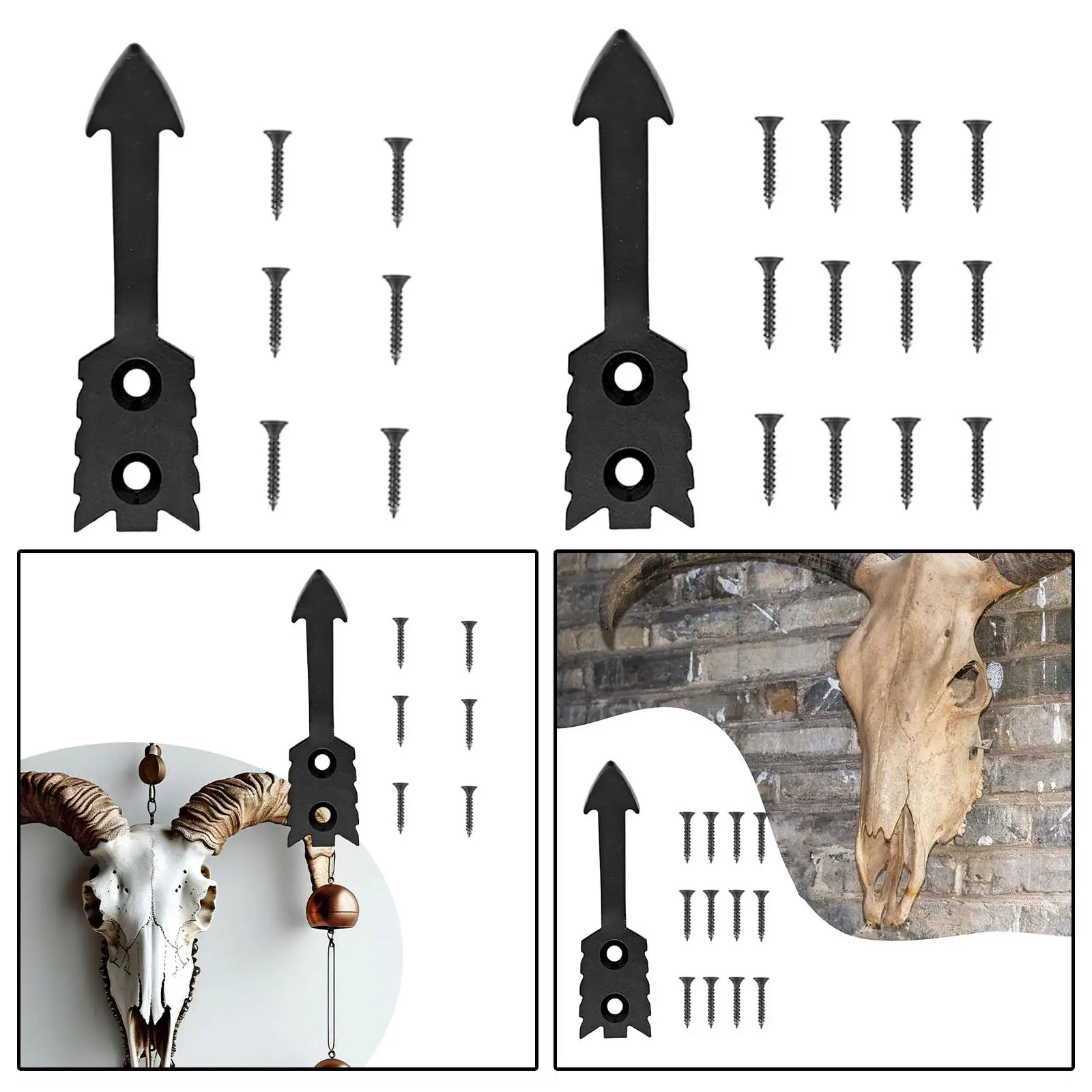 Euro Deer Skull Mount Hanger Kit Display Bracket with Screws Black Color Heavy Duty 2.2x10cm Multifunctional Arrow Shape