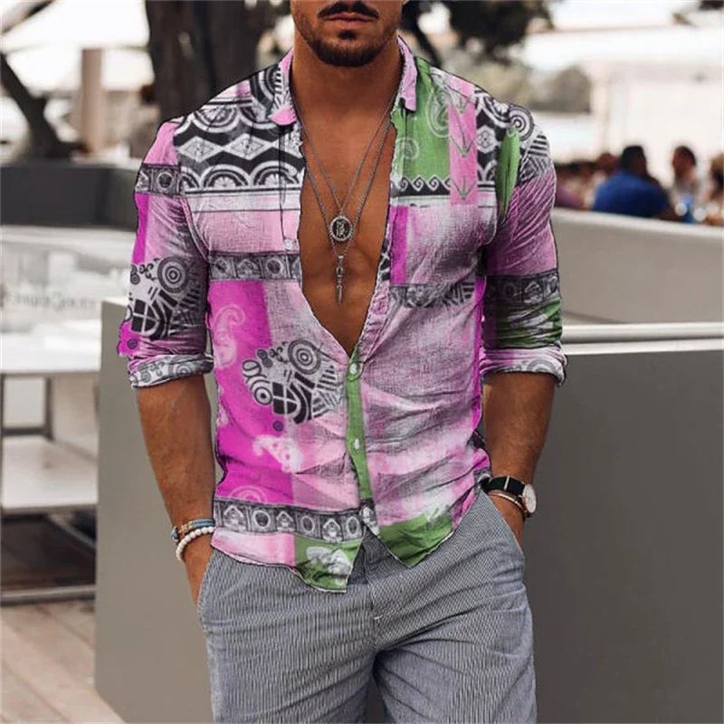 2023 Hot selling New Fashion Men\'s Shirt Novelty Lapel Long Sleeves Casual Street Party Spring Autumn Quality Material Plus Size