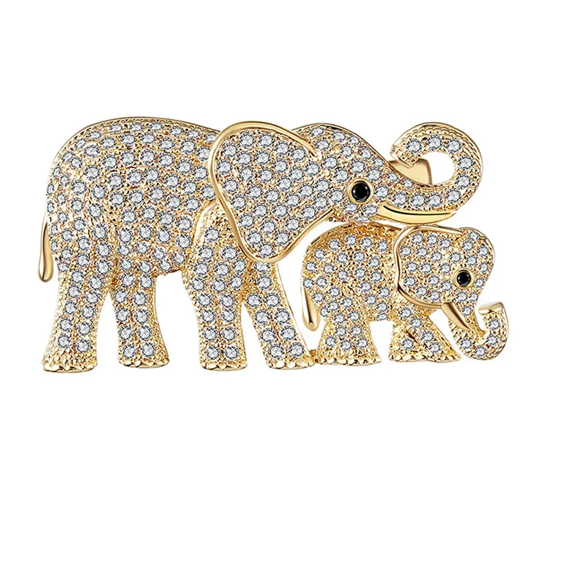 Blucome Luxury Fashion Elephant Brooch Animal Copper Pins Women's Brooch for Coat Suit Bag Hijab Badge Jewelry New Year G