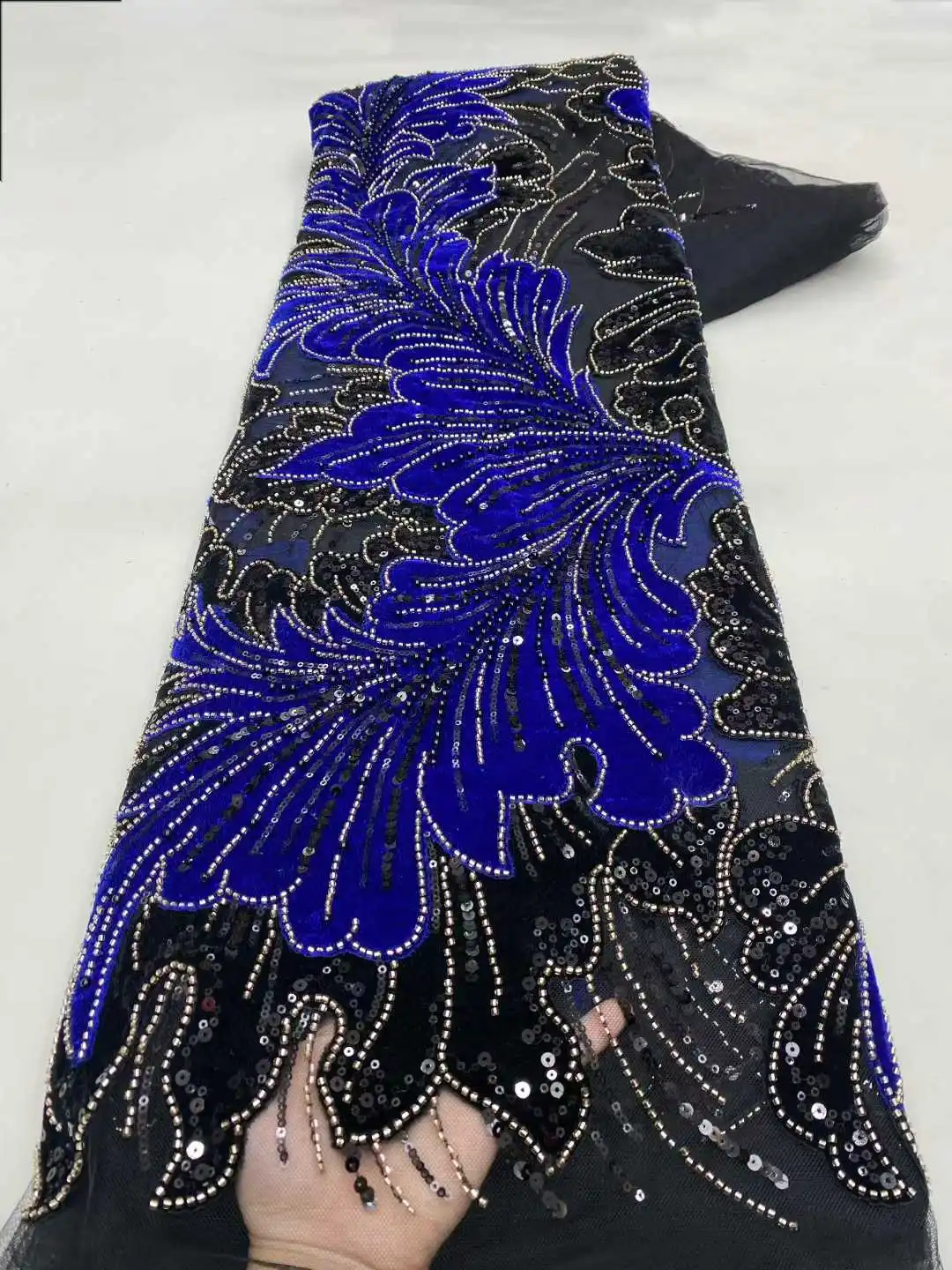 Latest Hot Sale Fashion African Lace Fabrics High Quality Handmade Beaded Embroidery Lace Sequins Party For Wedding Dress-XZ