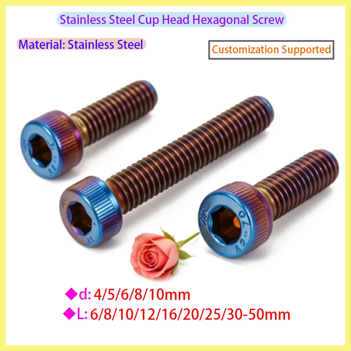 

304 Stainless Steel Cup Head Hexagonal Titanium Blue Bolt/modified Universal Screw M4 M5 M6 M8 M10