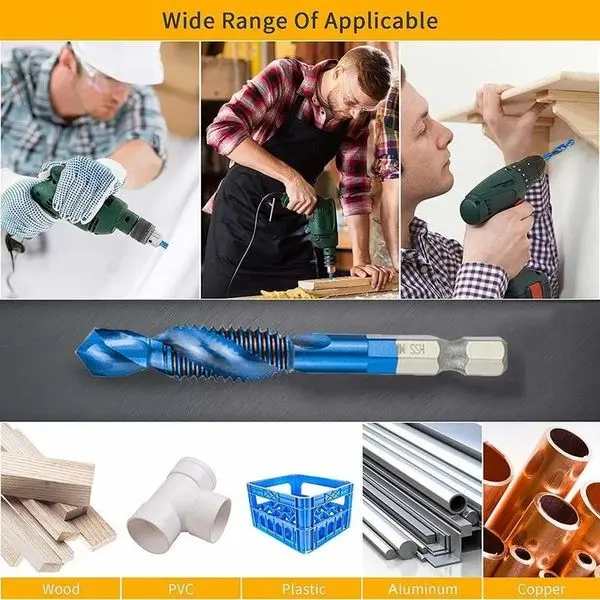 6Pcs M3-M10 Hex Shank Titanium Plated HSS Screw Thread Metric Tap Drill Bits Screw Machine Compound Thread Hand Tools