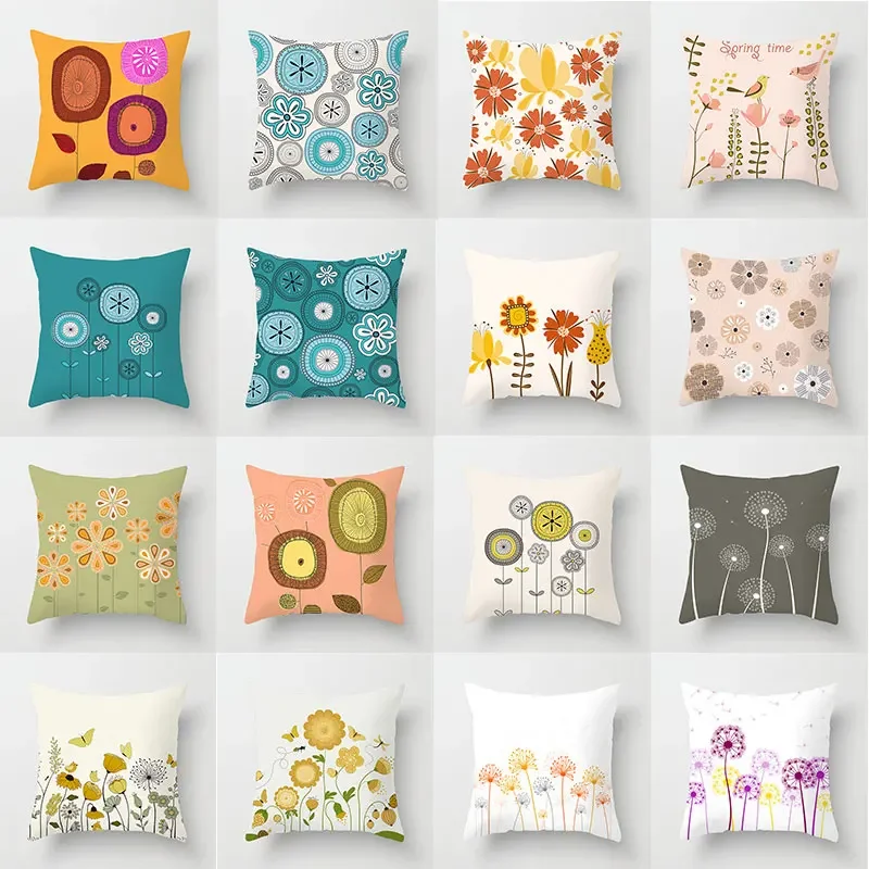 

Cute Floral Dandelion Colorful Flowers Print Square Pillowslip Polyester Cushion Cover Pillowcase Soft Car Seat Living Room Home