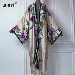 Strój na lato kimono afryka z nadrukiem kwiat boho okrycie plażowe sukienka maxi swetry plażowe damskie 2024 abaya dubai luksusowe