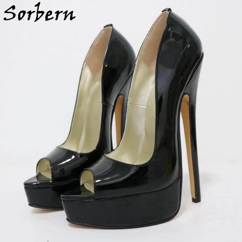 

Sorbern Red Patent Women Pump Shoes 8 Inch Stilettos Gold Inside Open Toe Slip On High Heel Fetish Drag Queen Pointed Toe Heeled