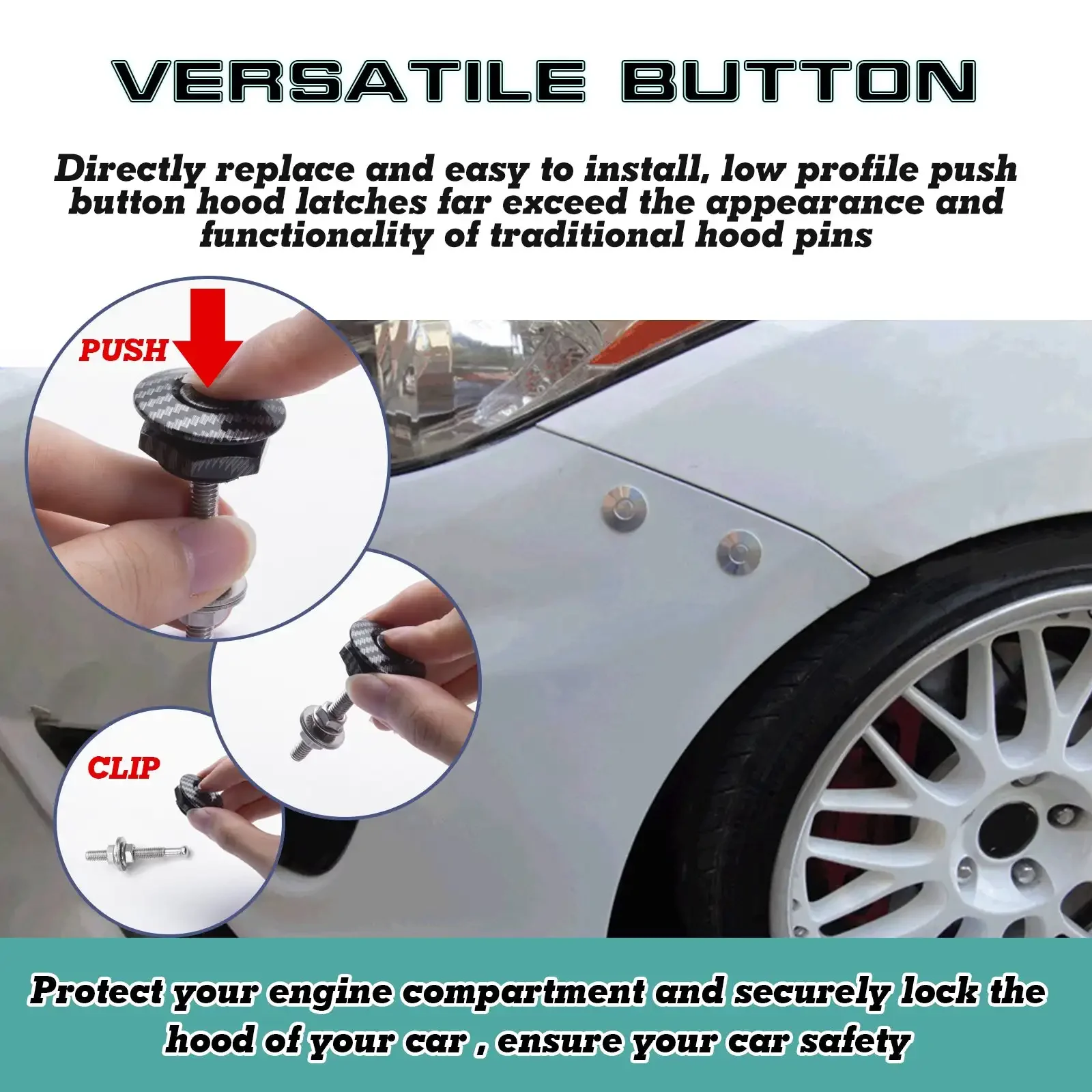 Car Hood Bonnet Latch Pin Lock Push Button Quick Release Bumper Fasteners Bumper Fender Clip Alloy Trunk Hatch Lid Kit