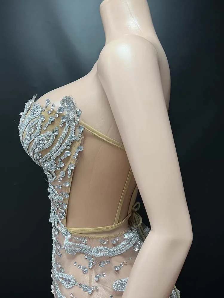 Luxuriöses, elegantes, rückenfreies, sexy Mini-Abendkleid für Geburtstagsfeiern, Veranstaltungen, durchsichtige Mesh-Tänzer führen Karnevalskostüme durch