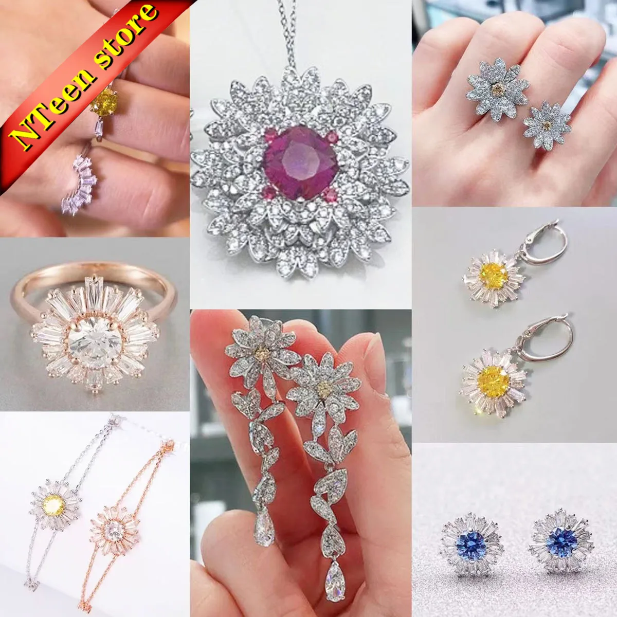 

Sunflower Series Women's Jewelry Set Charm Crystal Necklace Bracelet Earrings Ring Party Wedding Gift