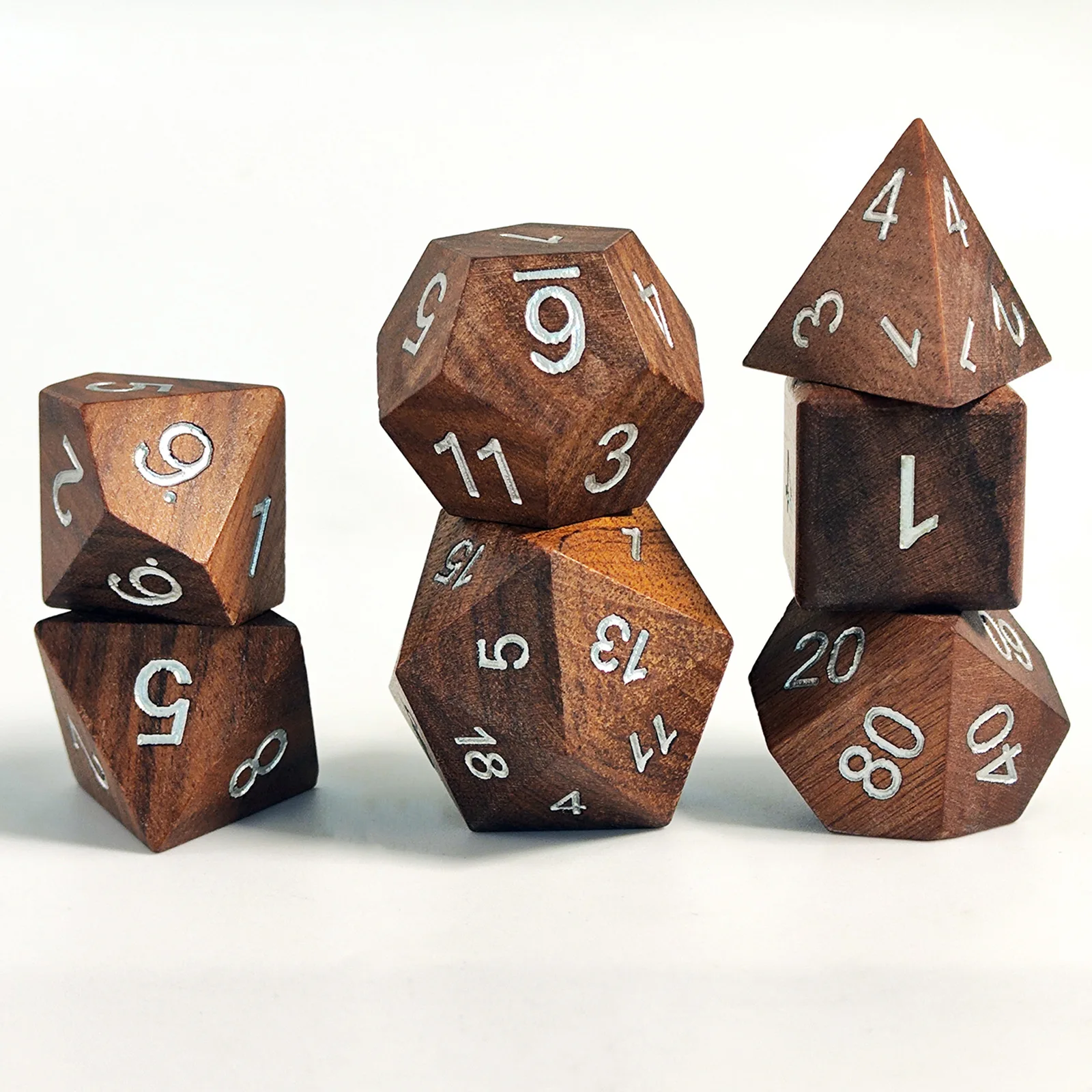Dés en bois DND pour jeux de société, dés de jeu de rôle pour Dungeons & Dragons D&D, cubes en bois, ensemble de dés polyédriques RPG D6 D20