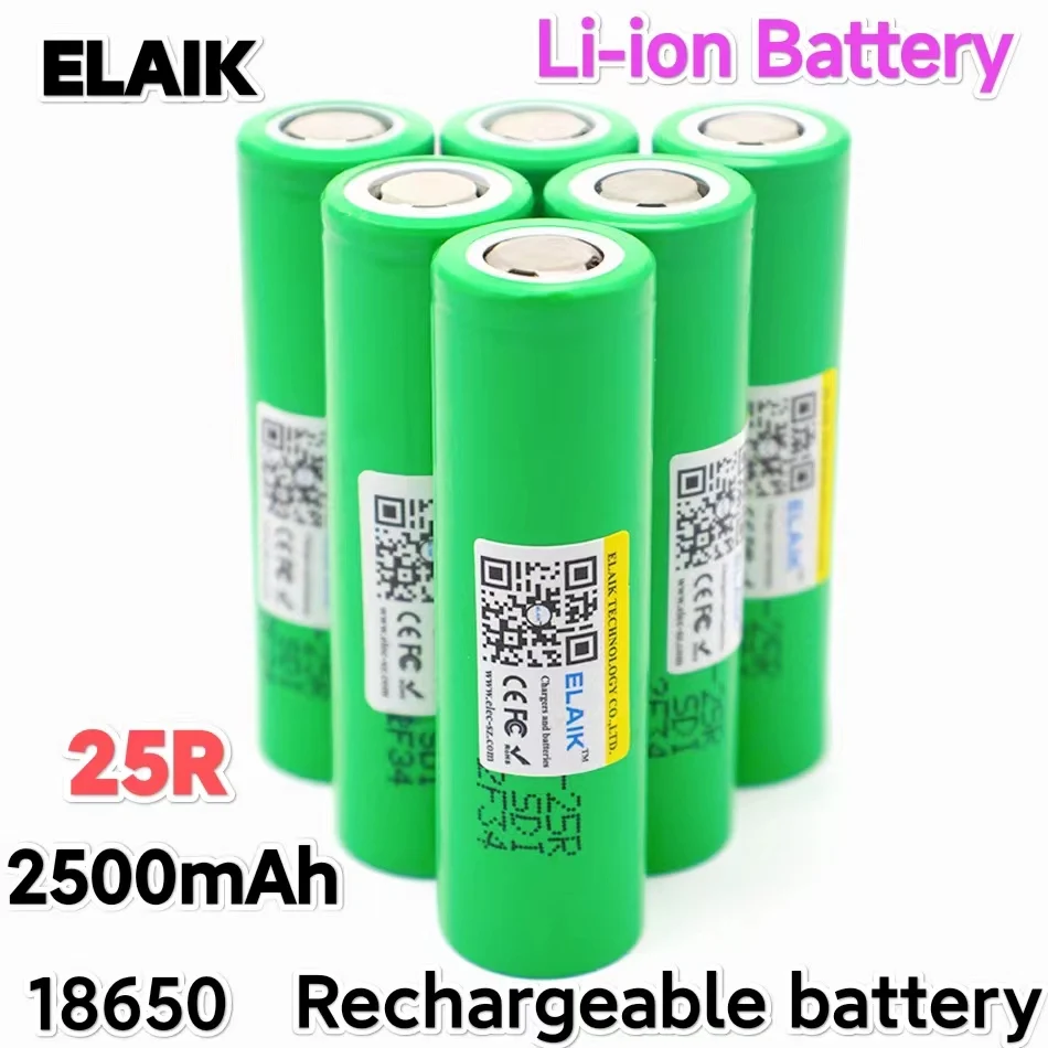 

20PCS ELAIK 25R 18650 2500mAh High Drain 20A 3.7V Li-ion Rechargeable Battery For Flashlight Power Tools Torch Headlamp