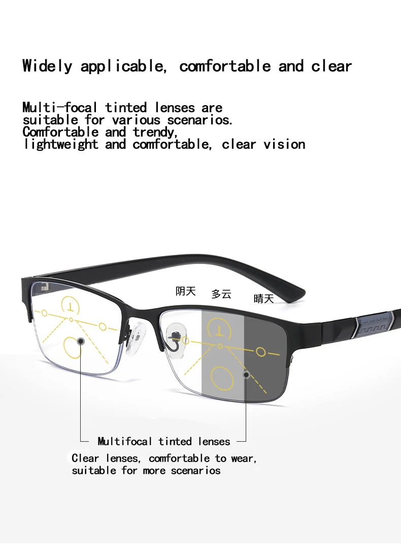 Multifokale Farbwechselnde Herren-Halbrahmen-Smart-Zoom-Brille für Nah- und Fernsicht 806 – Detail 7