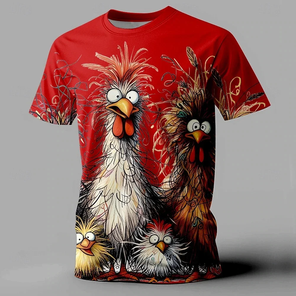 Funny Cartoon Chicken Family Graphic T Shirt for Men Crazy Rooster Hen Chicks Full Print Short Sleeve Novelty Animal Tee Tops