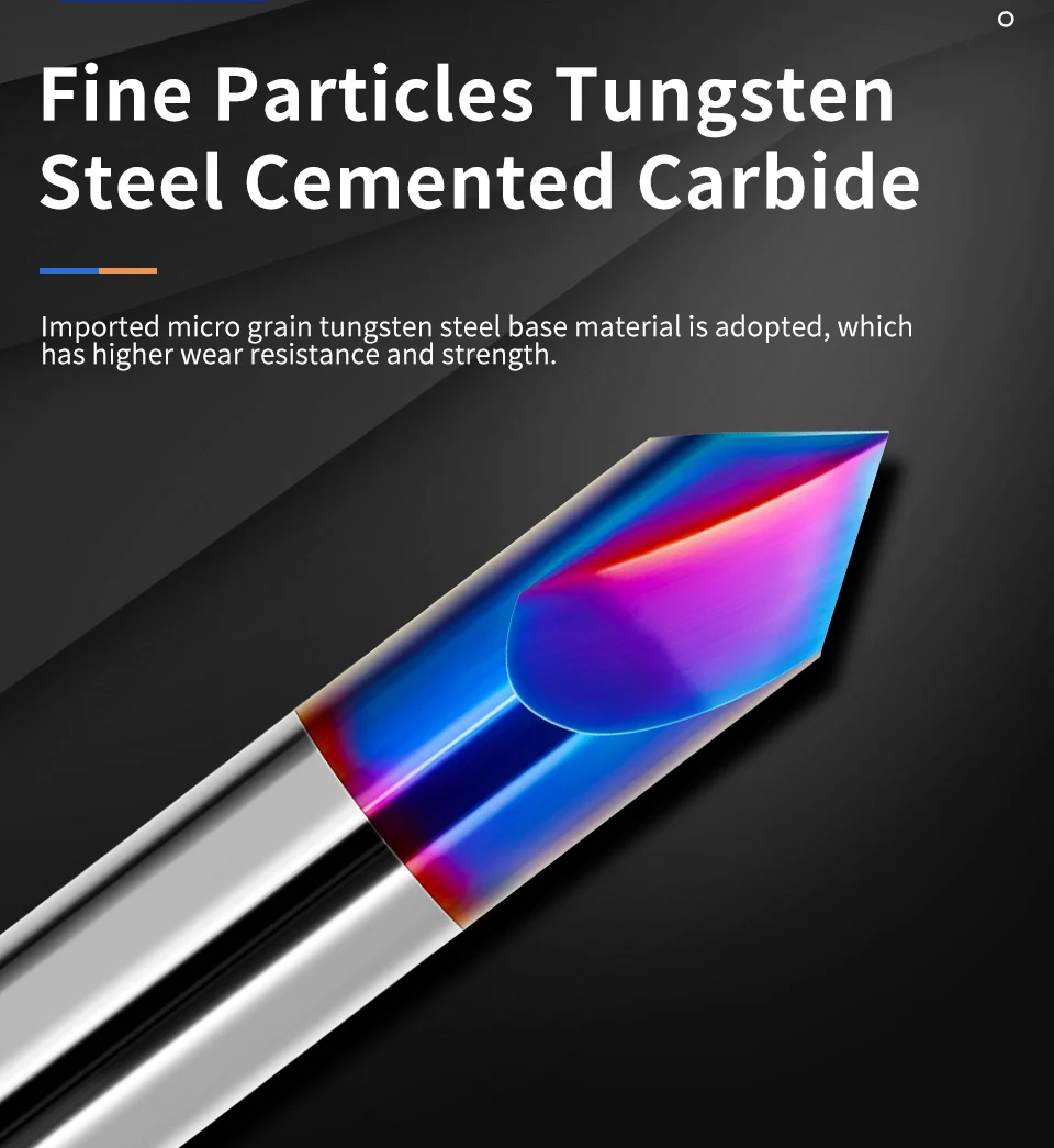 HRC65 Fasenfräser 3–12 mm 90-Grad-Hartmetall-Schaftfräser CNC-Maschinenfräser Nano blau beschichtet 2 3 Nuten Fräswerkzeuge – Detail 6