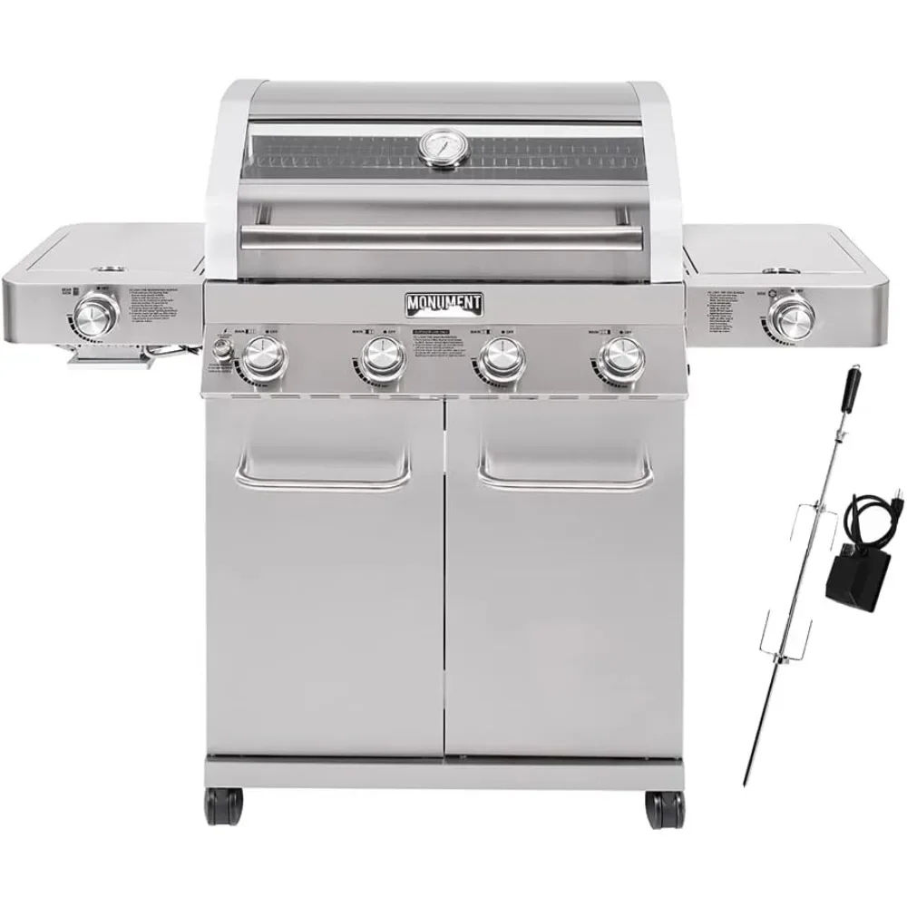 

Larger 4-Burner Propane Gas Grills with Infrared Side Sear & Side Burners with Stainless Steel Rotisserie Kit, Outdoor BBQ