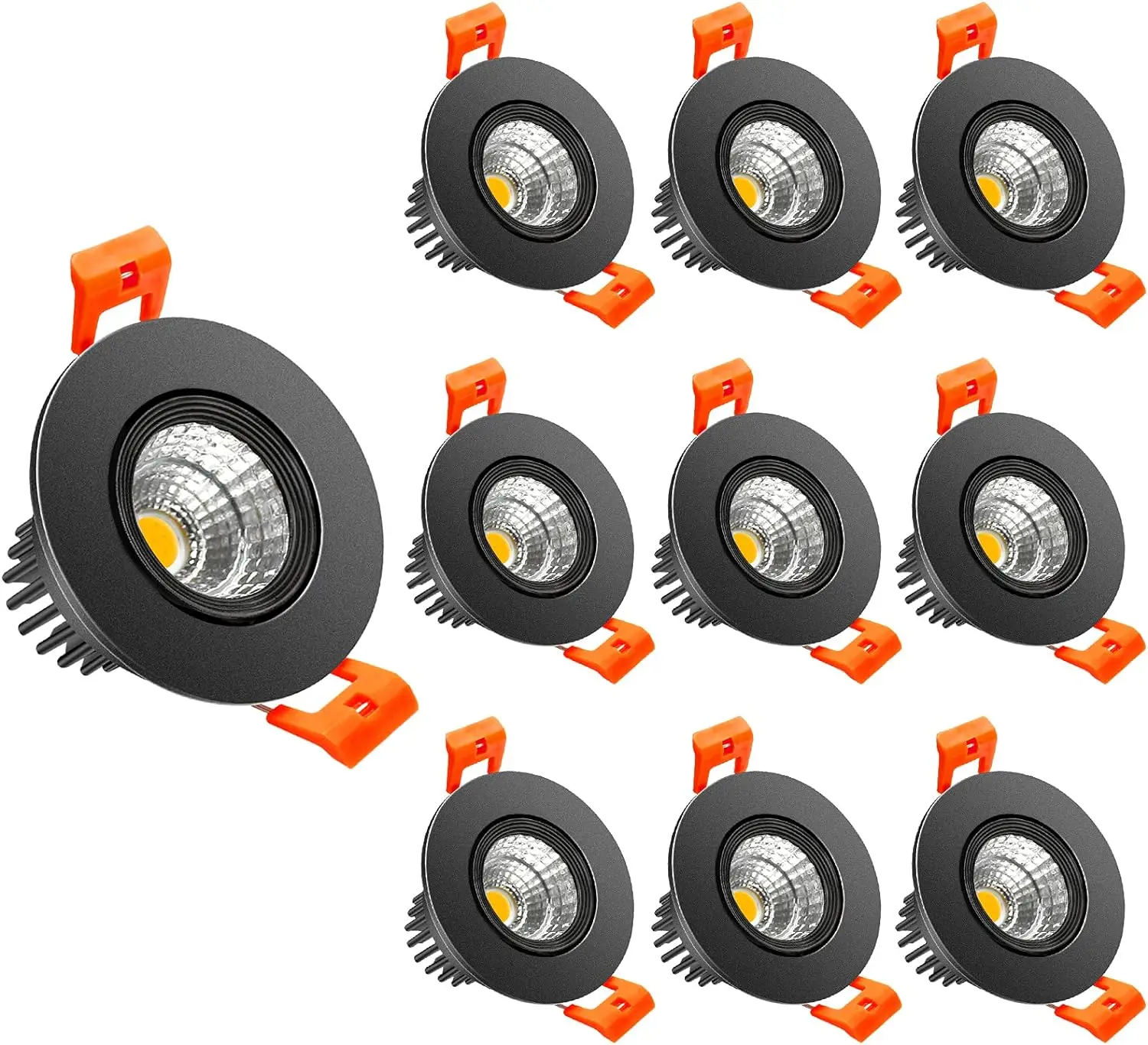 Downlight LED regulável de 2 polegadas, luz de teto embutida COB de 3W, branco quente 3000K-3500K, CRI80, equivalente a lâmpadas halógenas de 25W, preto