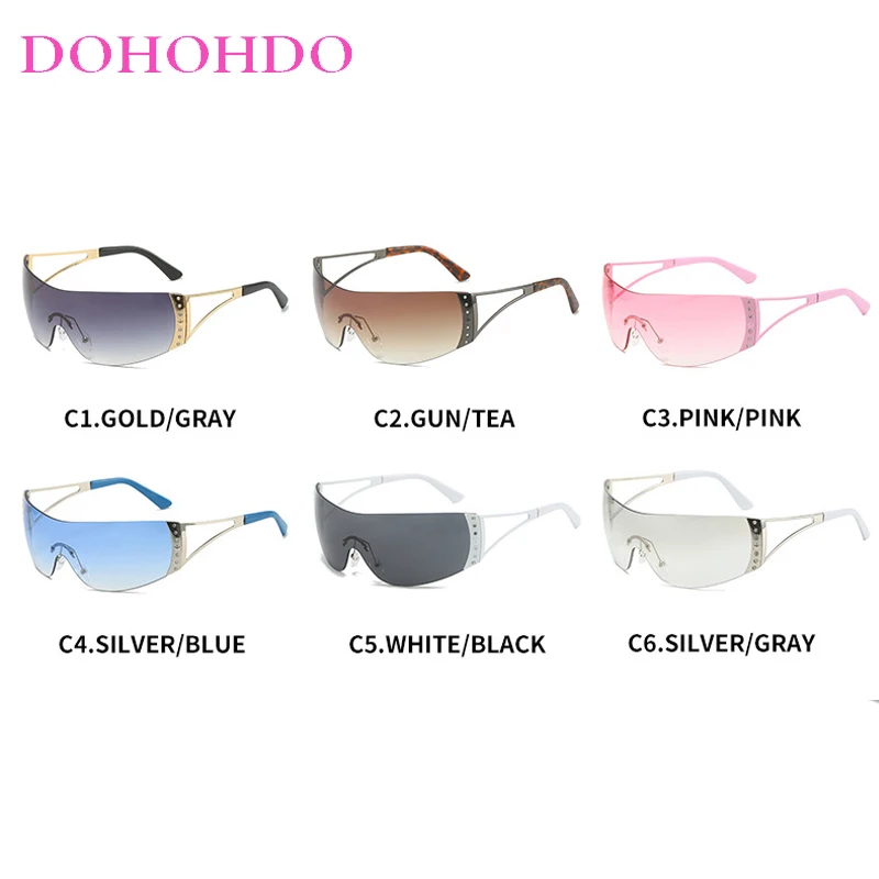 DOHOHDO 2025 Rimless Punk One Piece Women Sunglasses 2000'S Men Luxury Sun Glasses UV400 Shades Eyewear Fashion Y2k Eyeglasses
