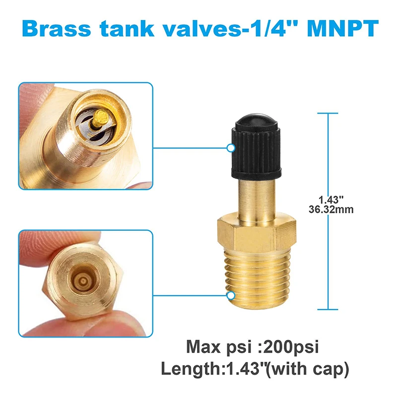 1/4 NPT 1/8 NPT Air Compressor Tanks Fill Valve Anti-Corrosion Brass Schrader Valve (M) Auto Tire Valve Core Inflator Connector