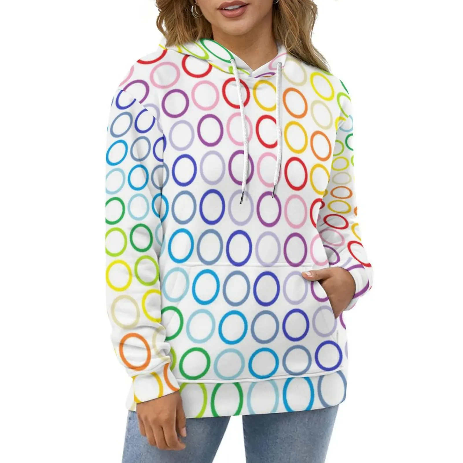 Rainbow Circles Hoodies Funny Circle Print Hip Hop Casual Hoodie Long Sleeve Funny Custom Sweatshirts Gift Idea