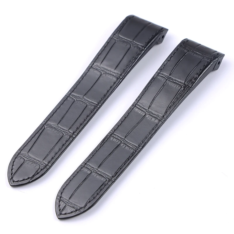 Substituto Cartier Tank Santos Watch Strap Cabeça Camada Couro Borracha Cabeça Grão Preto Marrom 20 23mm