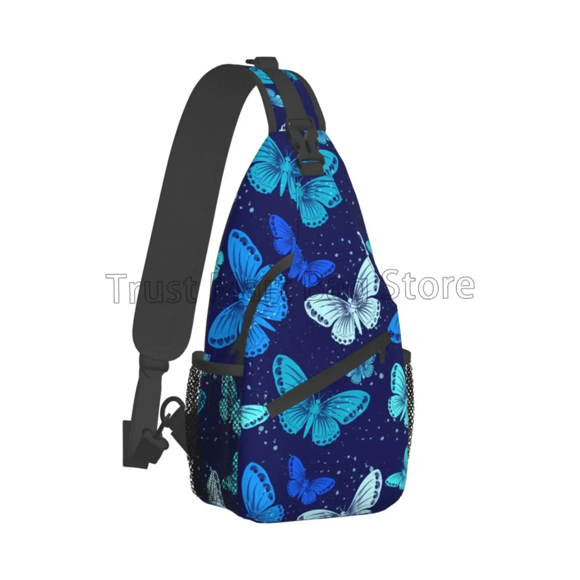 Blue Butterfly Sling Backpack Unisex Chest Bags Travel Hiking Crossbody Daypack for Women Men Shoulder Bag for Sport Runners