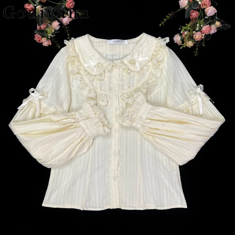 

Оригинальное японское платье Лолиты, осенне-зимняя рубашка с кукольным воротником на флисовой подкладке, милая милая рубашка в стиле куклы для девочек, рубашка с длинными рукавами