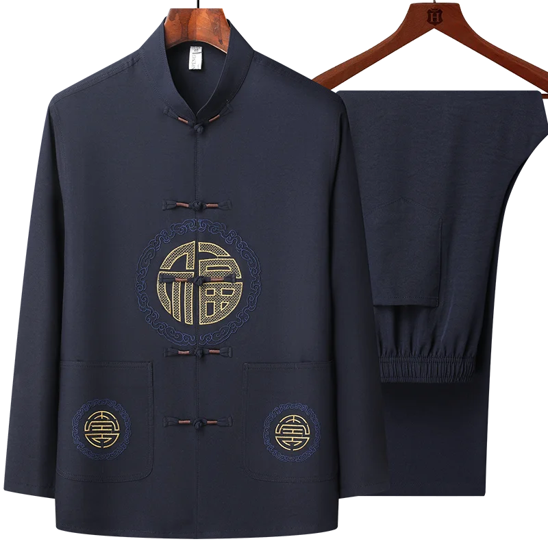 Conjuntos de camisas y pantalones Hanfu bordados de lino, traje de estilo chino para hombre, pantalones superiores tradicionales Tang Kung Fu Taichi de algodón para hombre